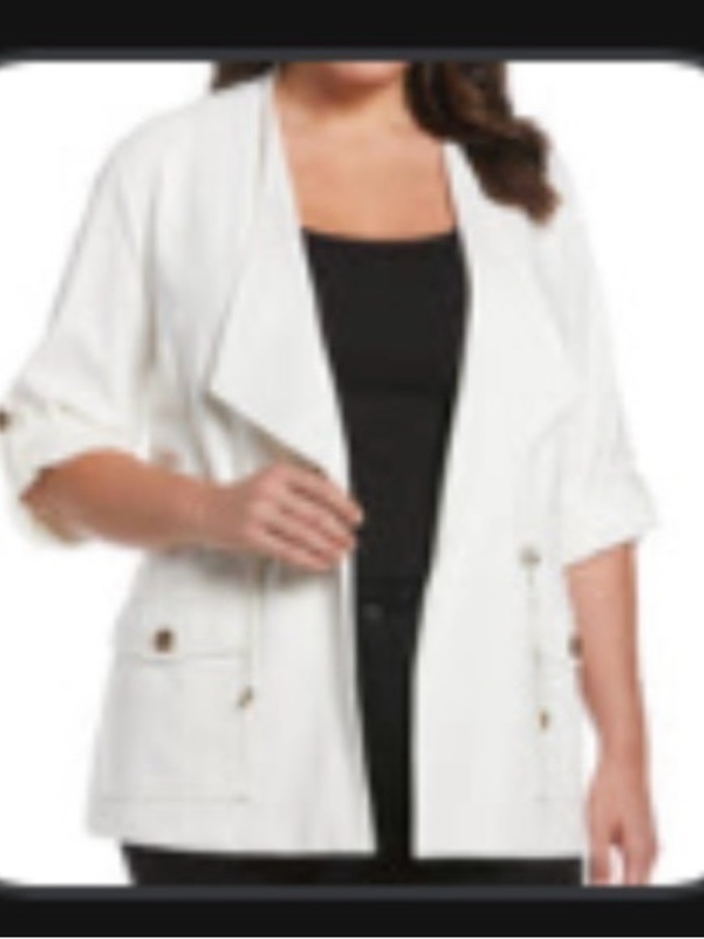 Rafaella Cream Open-Front Utility Jacket Blazer with Button-Tab Sleeves